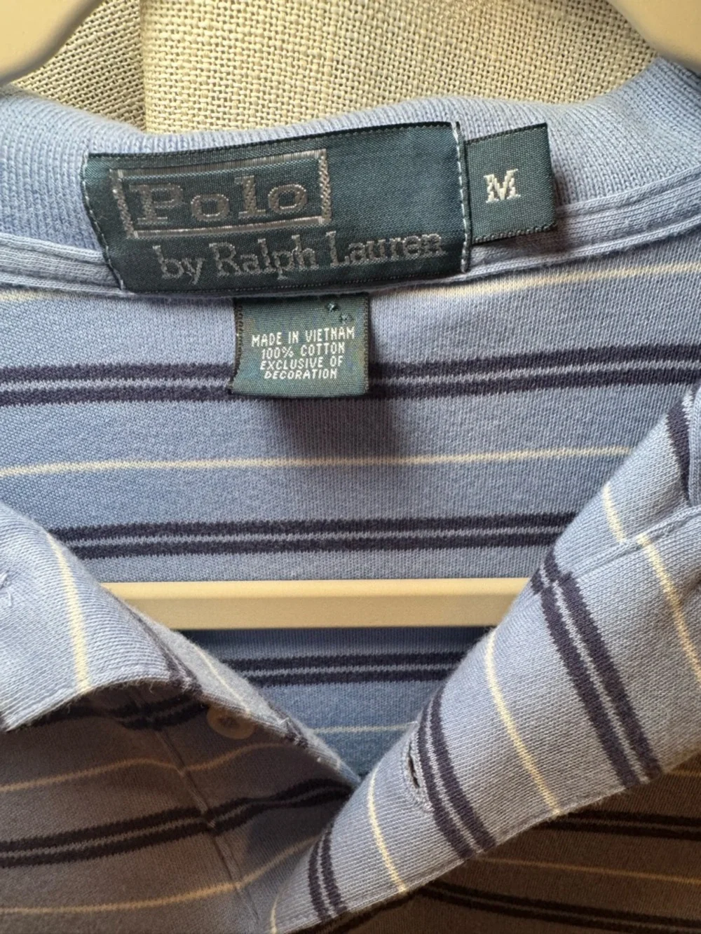 Vintage Ralph Lauren Light Blue Polo with Navy and White Stripes